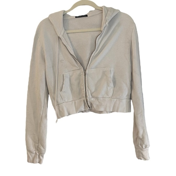 Brandy Melville Tops - Brandy Melville Cropped Full Zip Hoodie White Size Small
